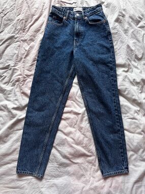 Zara Mom Fit Jeans Blue Denim Custom Star Back Patch Size S